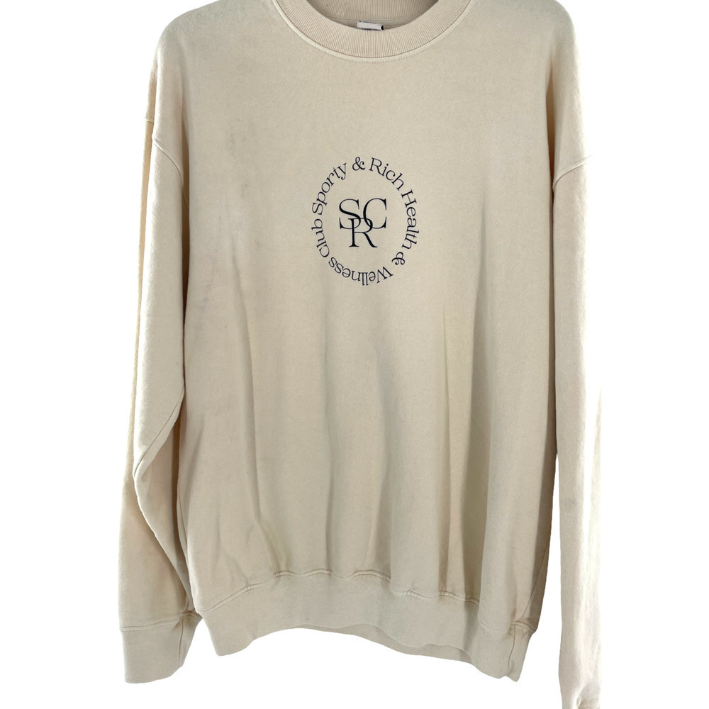 𝅺nwt sporty and rich SRHWC CREWNECK cream sweatshirt with black circle logo
